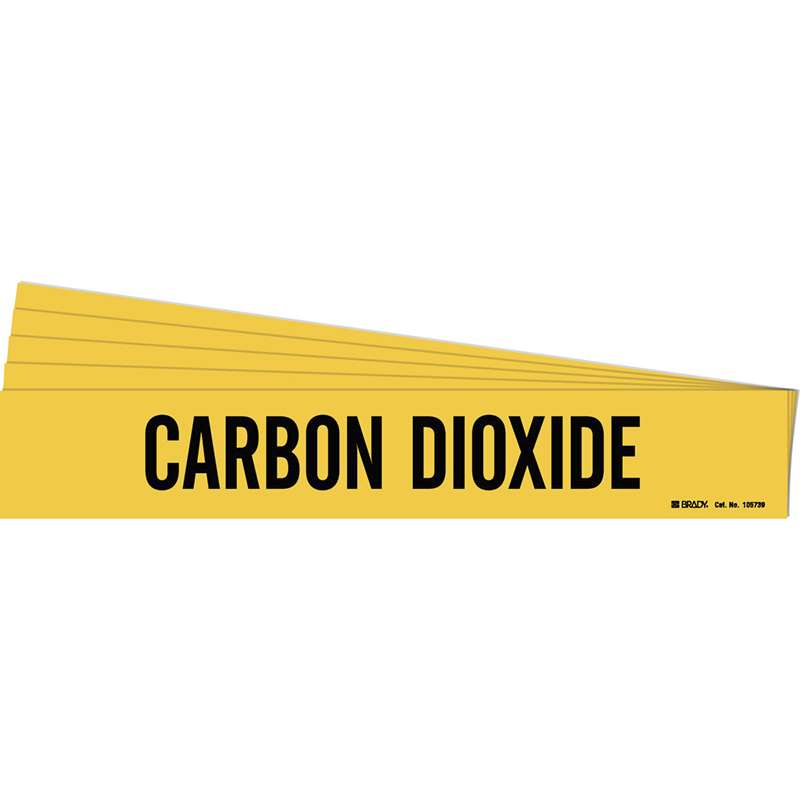 CARBON DIOXIDE Pipe Marker Style 1HV Polyester Black on Yellow 1 per Card, 5 PK